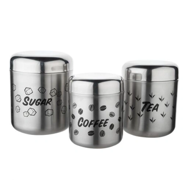3 Pcs Stainless Steel Airtight Tea Coffee Sugar Canister Set